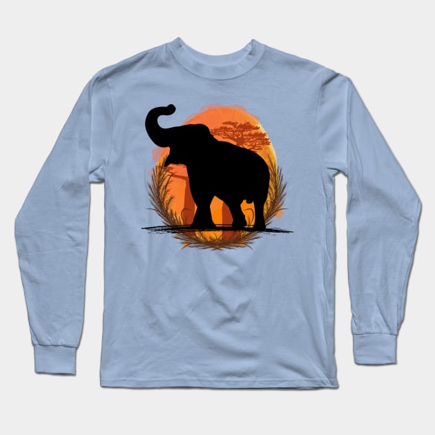 Elephant Silhouette - Savannah Long Sleeve T-Shirt by Petprinty